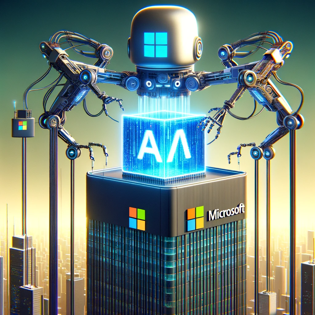 futuristic corporate tower with the Microsoft